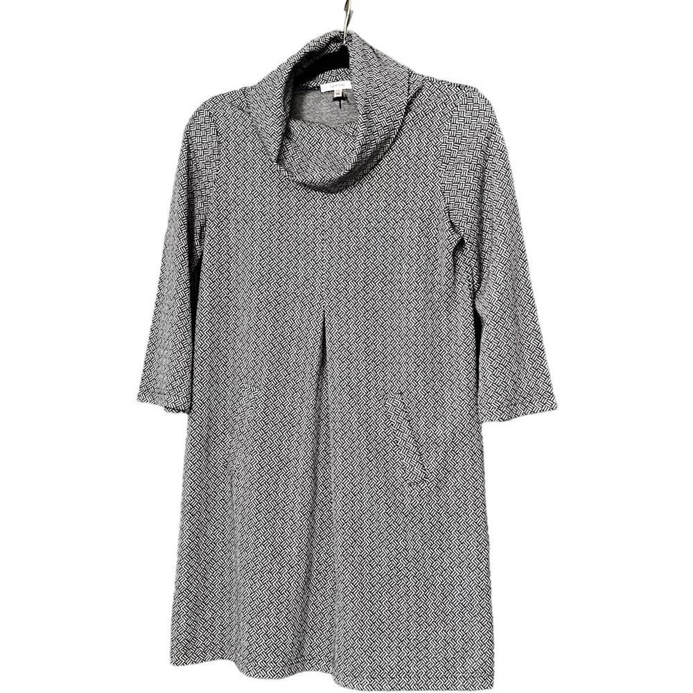 Tyler Boe Sweater Print 3/4 sleeve black & gray Dress  Cowl Neck XS with pockets